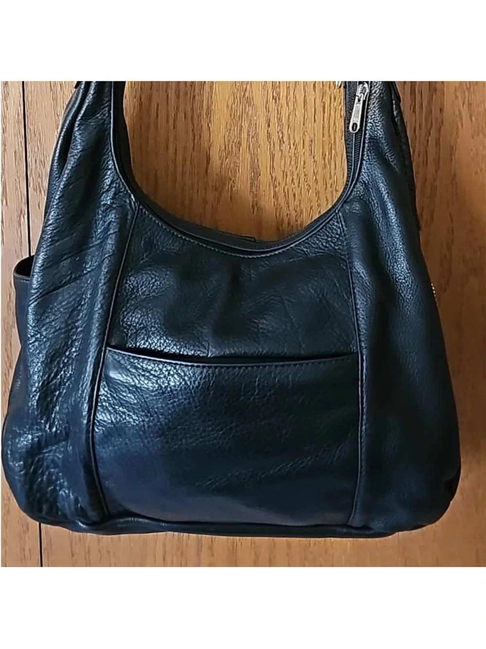 Large Coronado black Leathercanceled zipper crossbody bag